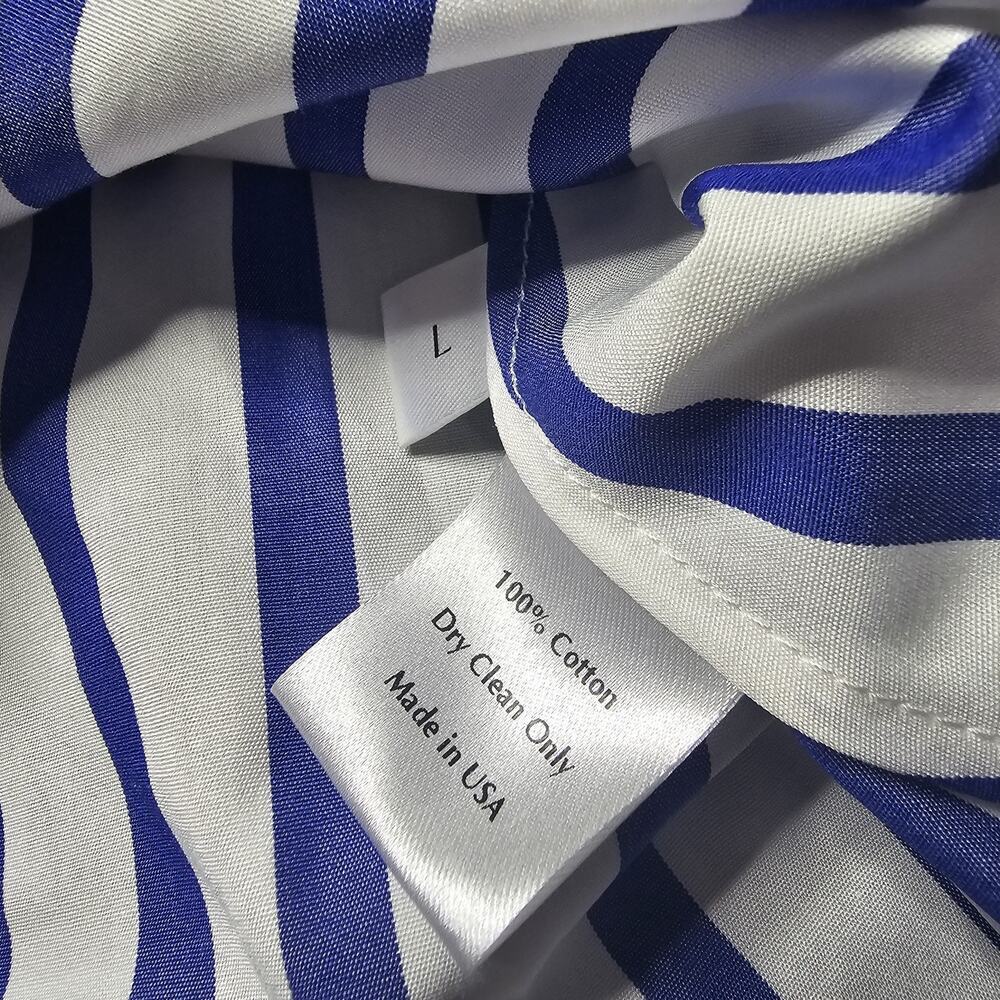 Usonia Womens White Blue Vertical Stripe 100% Cotton 3/4 Sleeve Blouse Size L - Picture 11 of 11
